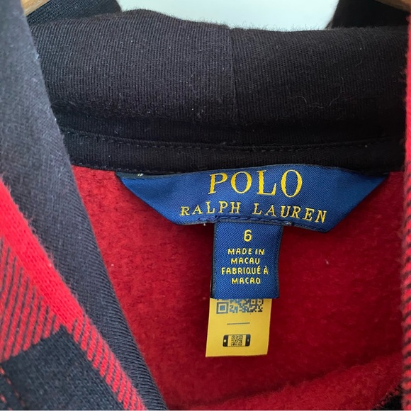 Polo Ralph Lauren Polo Bear Fleece Red Black Check Hoodie Sweatshirt - Picture 10 of 11